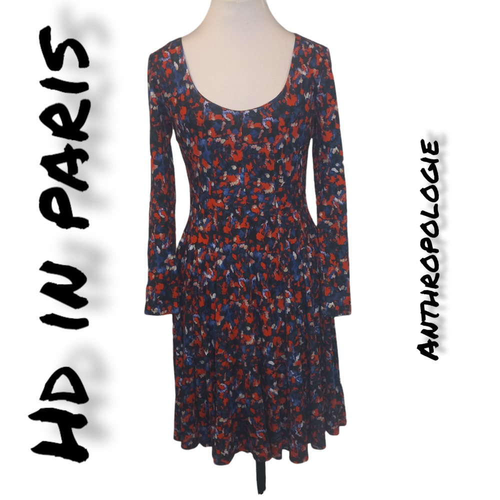 Anthropologie Women's Multicolor Scoop Neck Long Sleeve A-Line Dress Size Small
